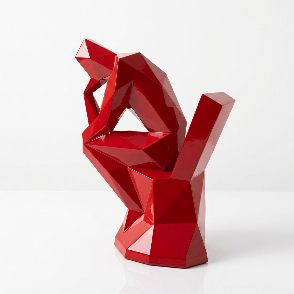 Grande Sculpture Abstrait "Le Penseur" Polygone en Résine - Sculpture Origami