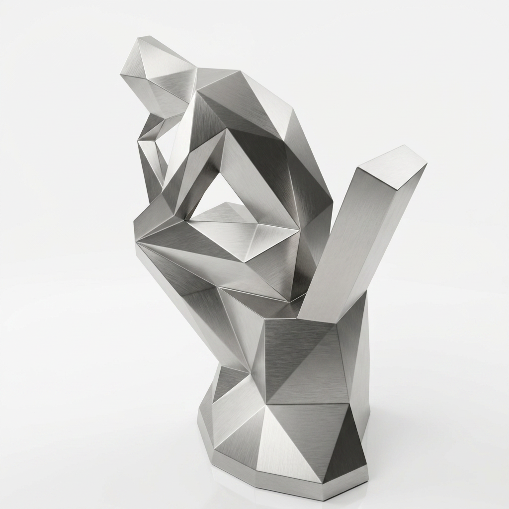 Grande Sculpture Abstrait "Le Penseur" Polygone - Sculpture Origami
