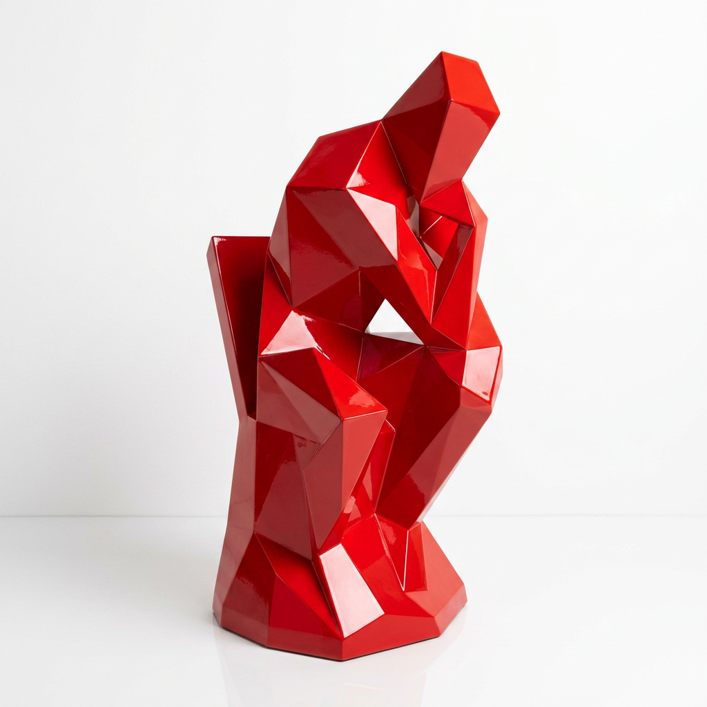 Grande Sculpture Abstrait "Le Penseur" Polygone en Résine - Sculpture Origami