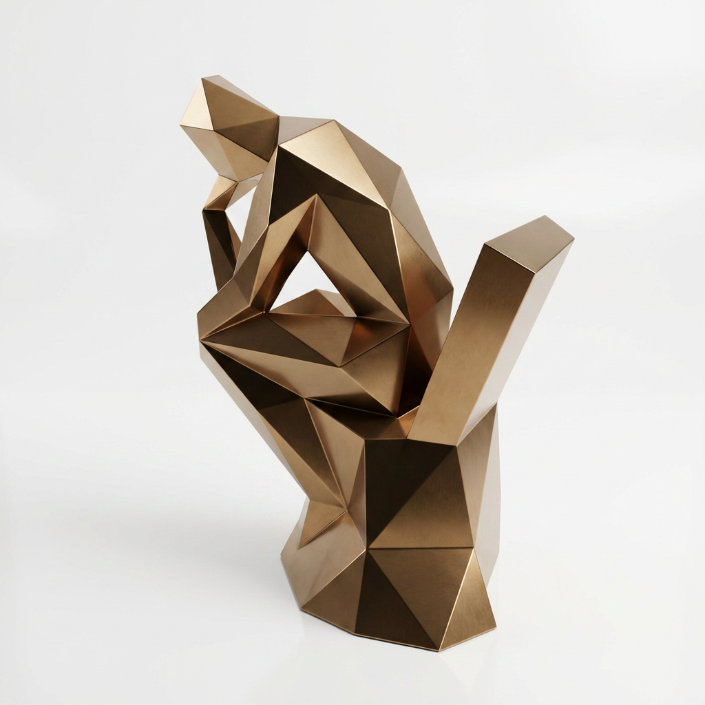 Grande Sculpture Abstrait "Le Penseur" Polygone - Sculpture Origami