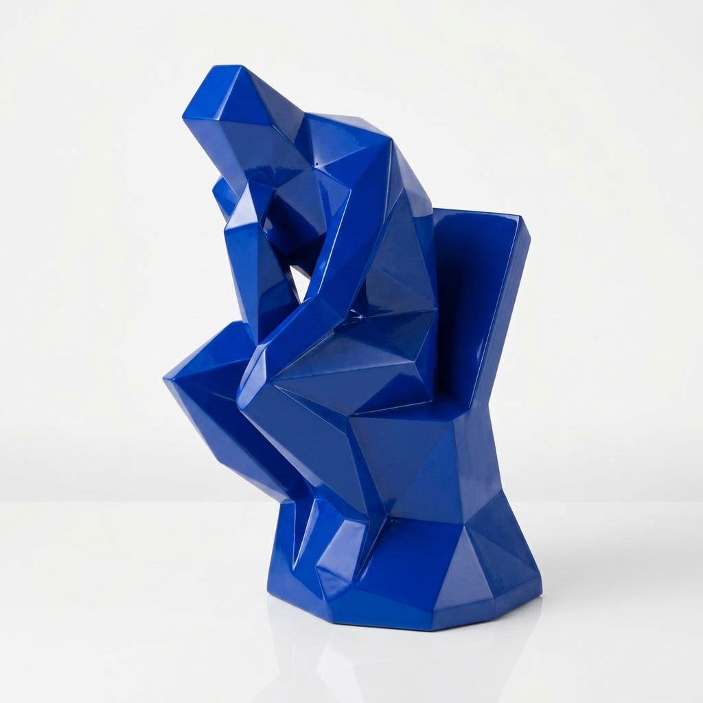 Grande Sculpture Abstrait "Le Penseur" Polygone en Résine - Sculpture Origami