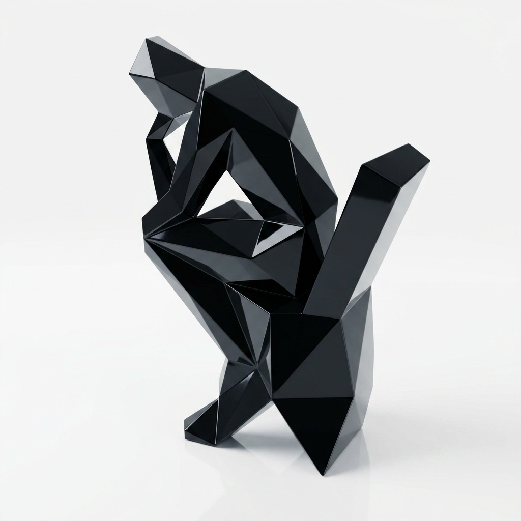 Grande Sculpture Abstrait "Le Penseur" Polygone en Résine - Sculpture Origami
