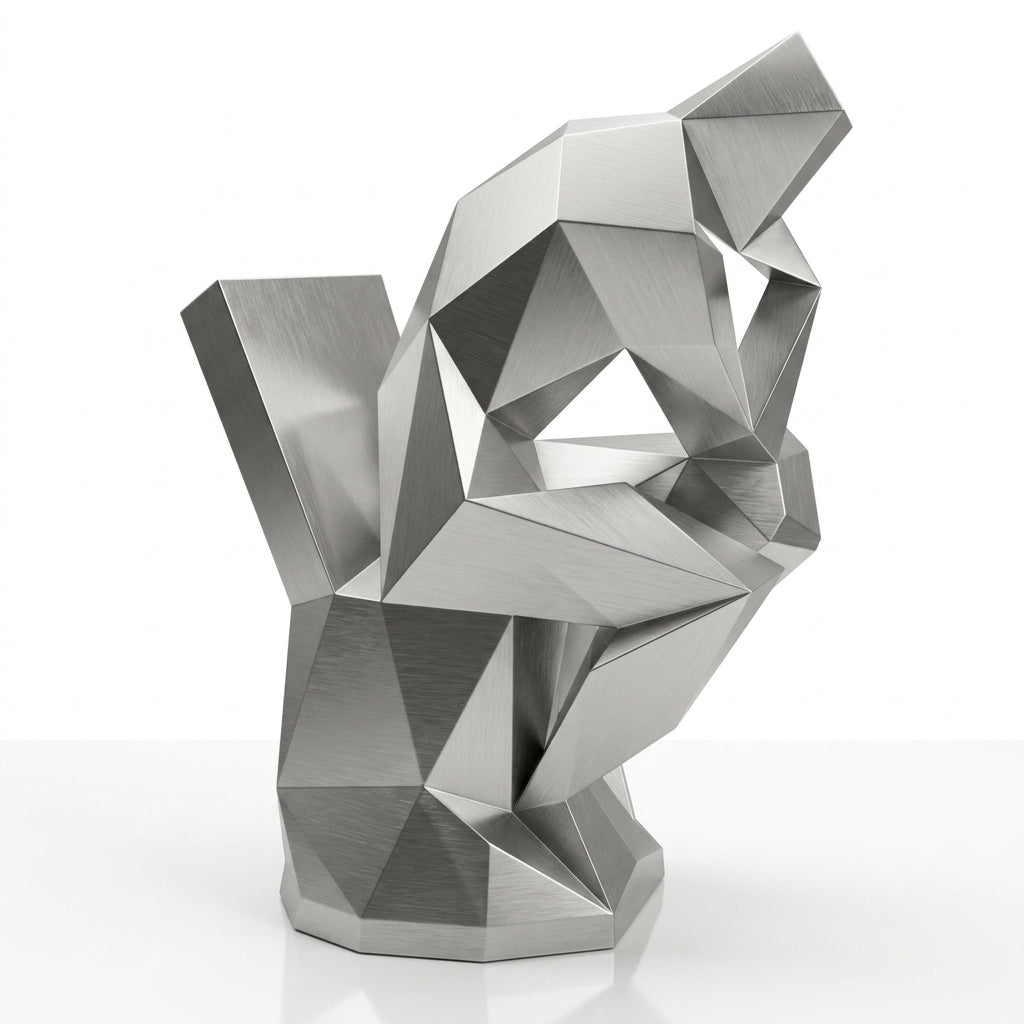 Grande Sculpture Abstrait "Le Penseur" Polygone - Sculpture Origami