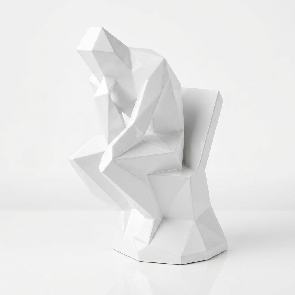 Grande Sculpture Abstrait "Le Penseur" Polygone en Résine - Sculpture Origami