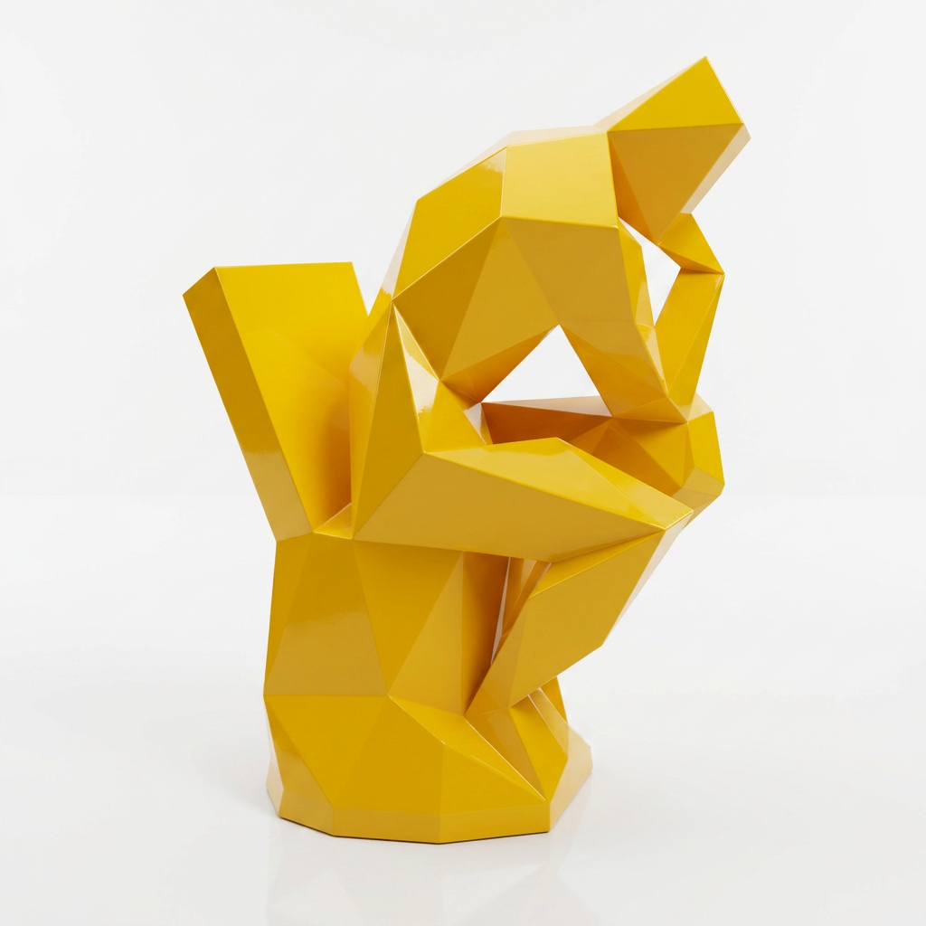 Grande Sculpture Abstrait "Le Penseur" Polygone en Résine - Sculpture Origami