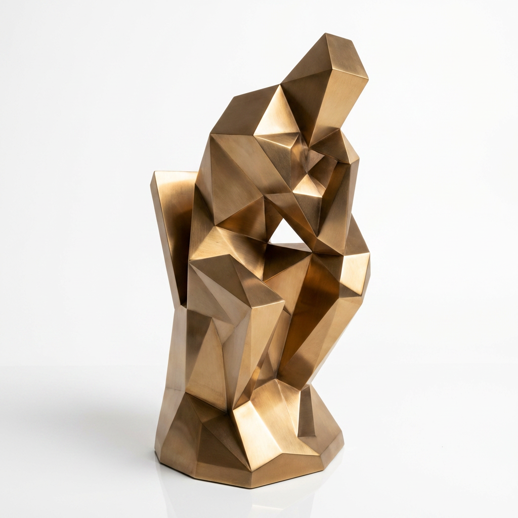 Grande Sculpture Abstrait "Le Penseur" Polygone - Sculpture Origami