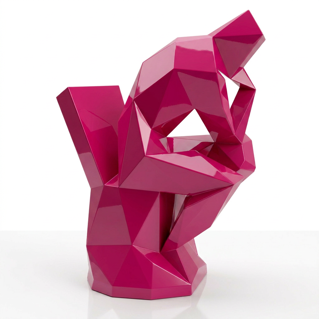 Grande Sculpture Abstrait "Le Penseur" Polygone en Résine - Sculpture Origami