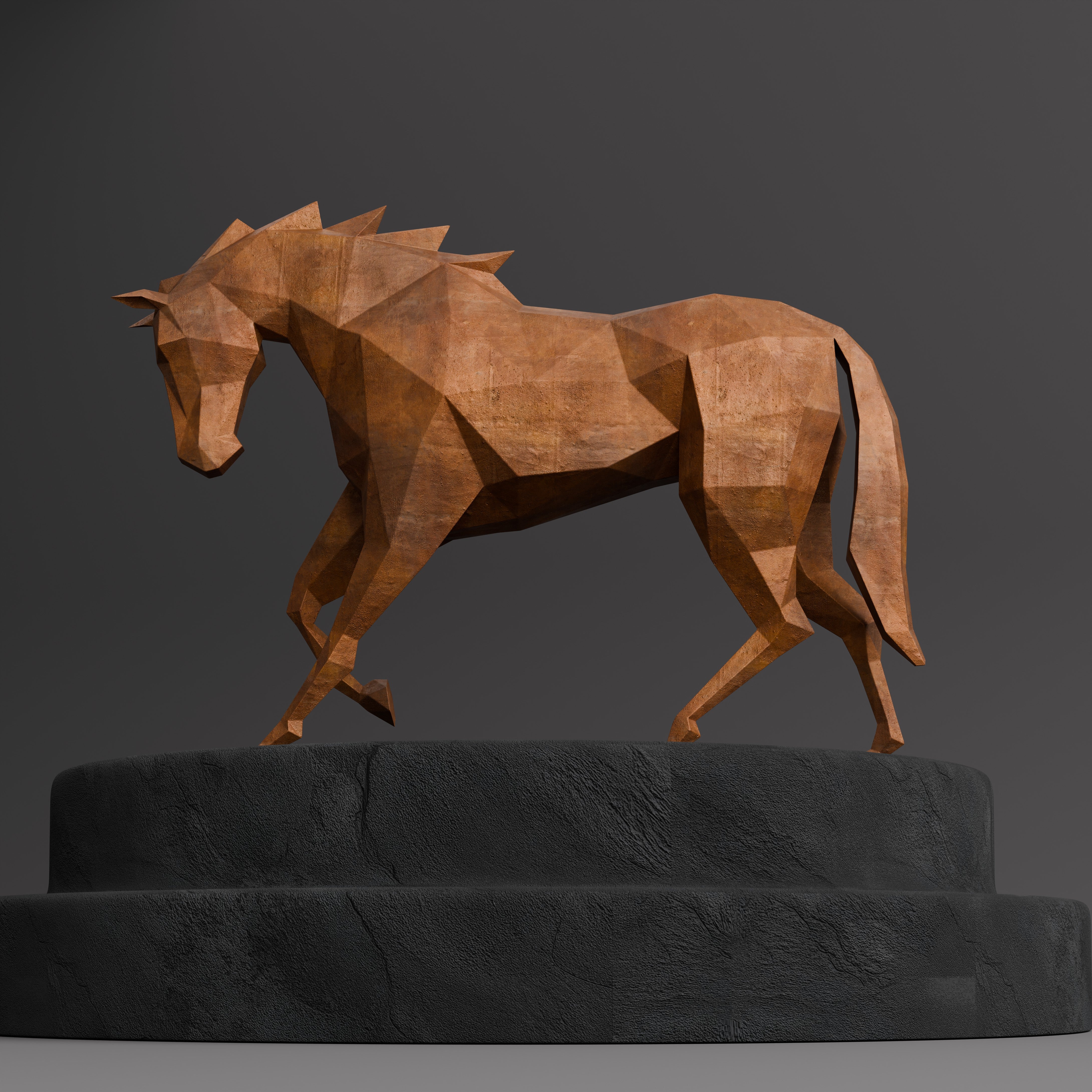 Sculpture Cheval Polygone - Sculpture Origami