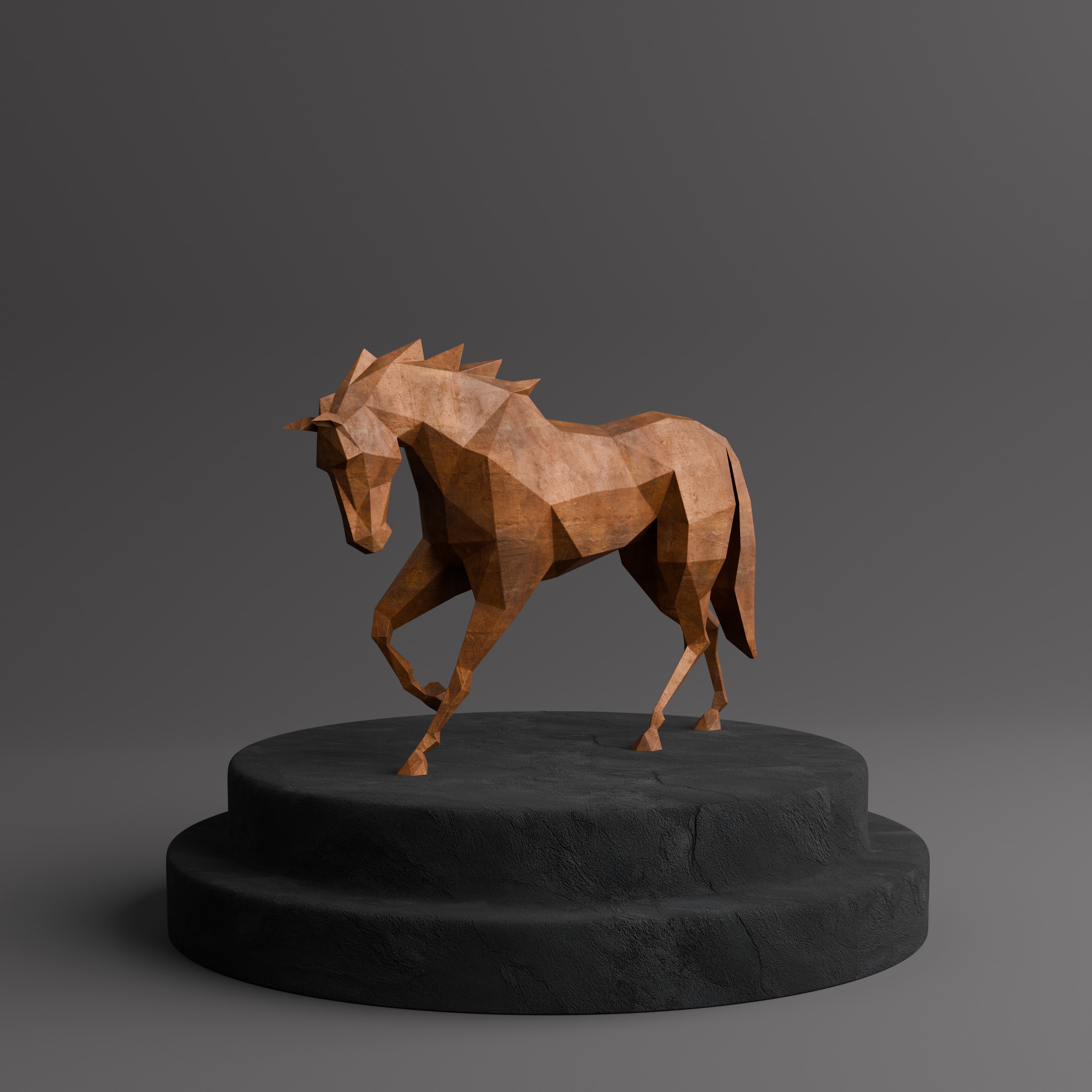 Sculpture Cheval Polygone - Sculpture Origami