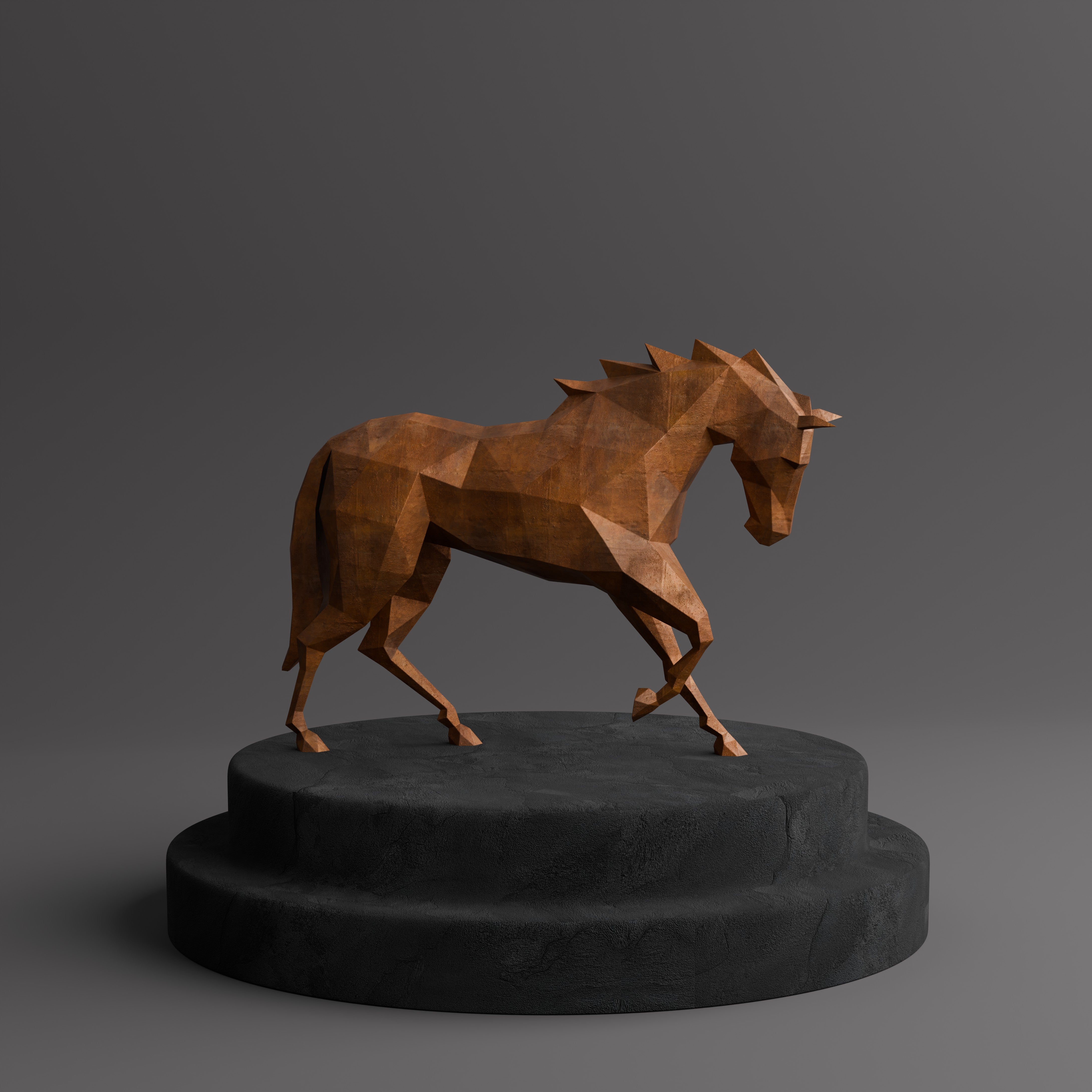 Sculpture Cheval Polygone - Sculpture Origami