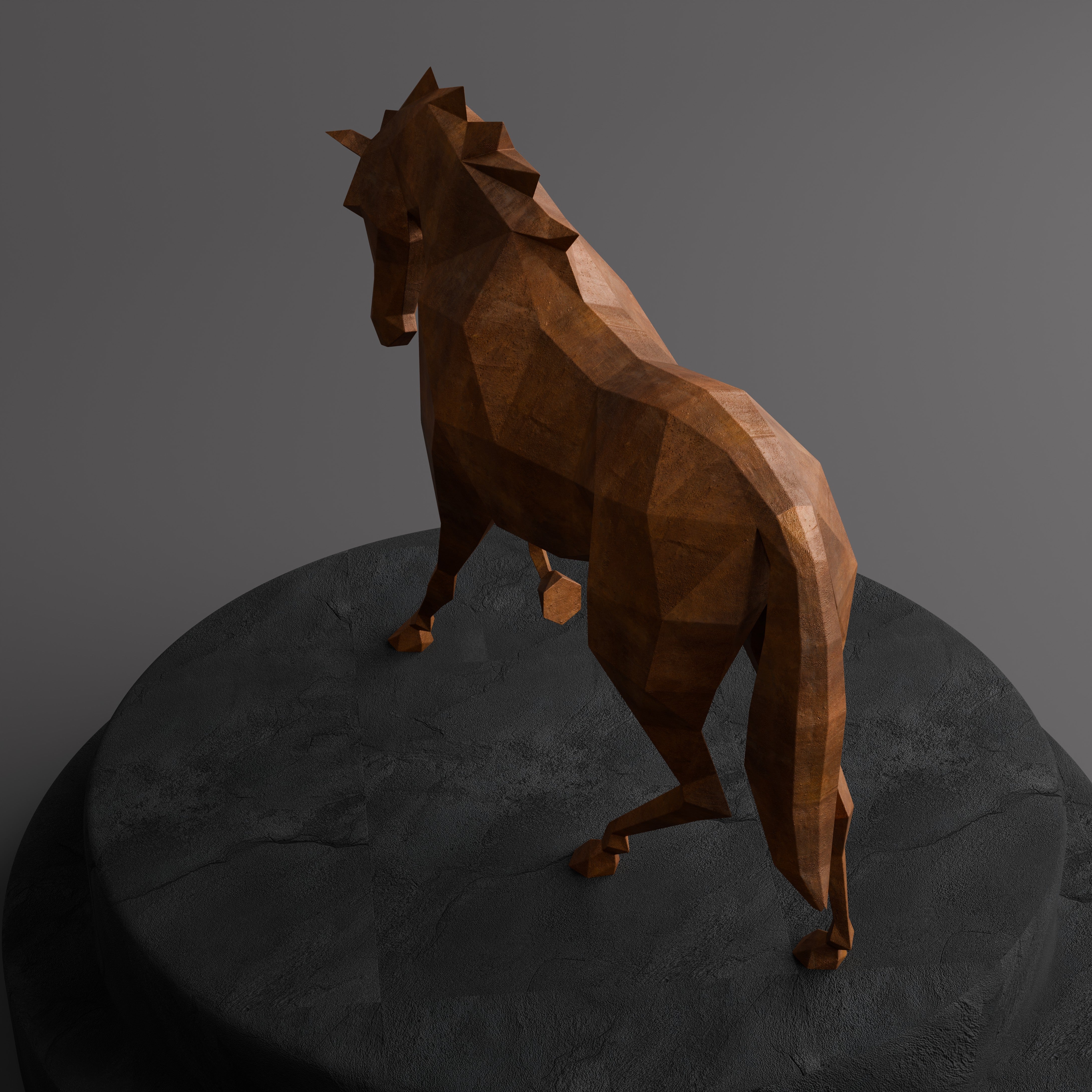 Sculpture Cheval Polygone - Sculpture Origami