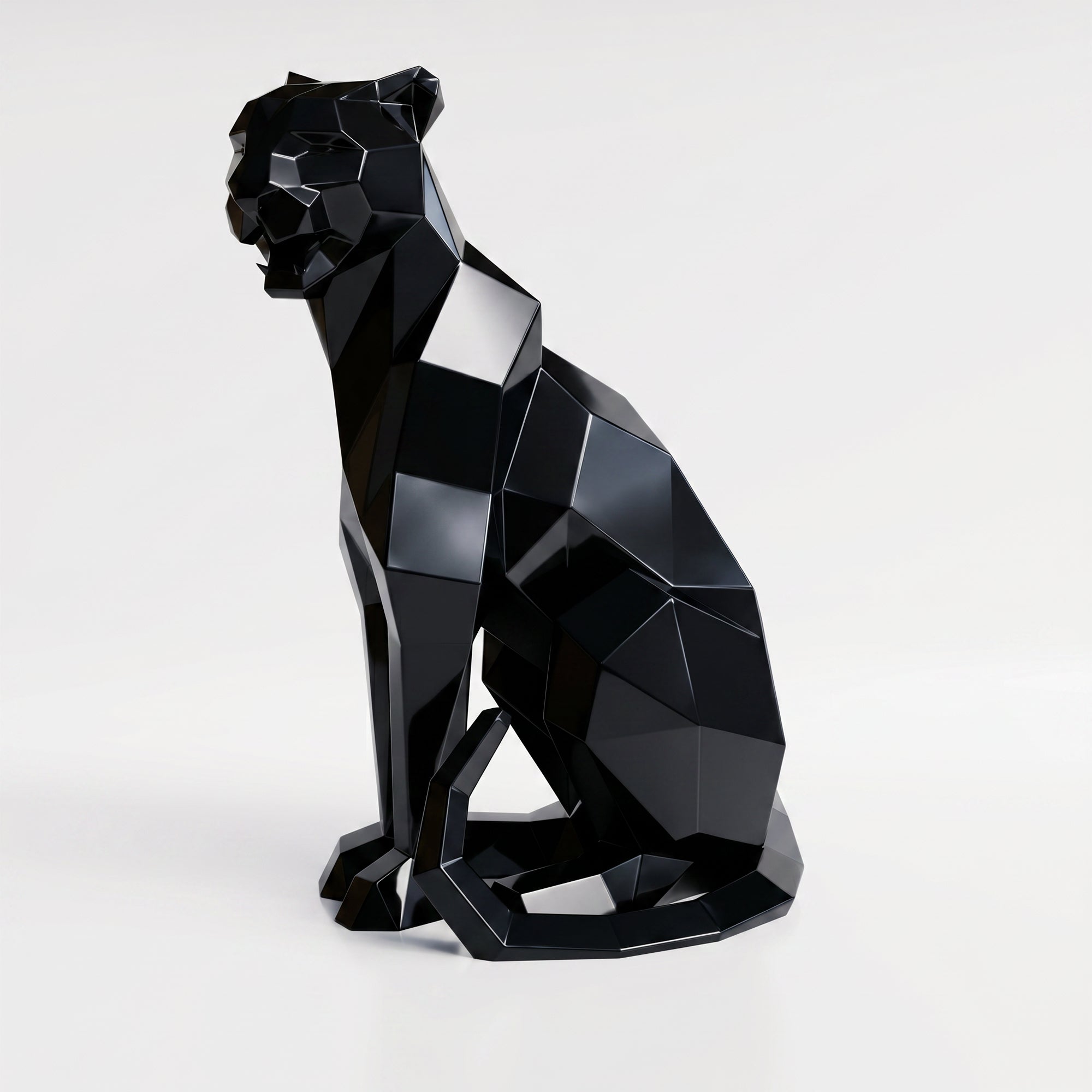 Sculpture Panthère Assise Facettée - Sculpture Origami