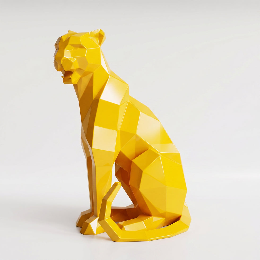 Sculpture Panthère Assise Facettée - Sculpture Origami