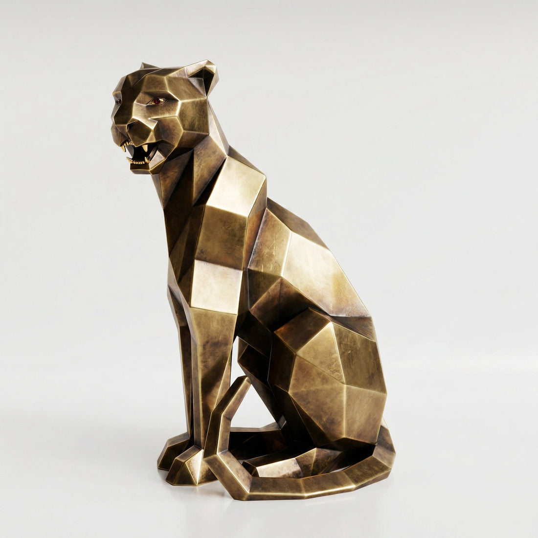 Sculpture Panthère Assise Facettée - Sculpture Origami