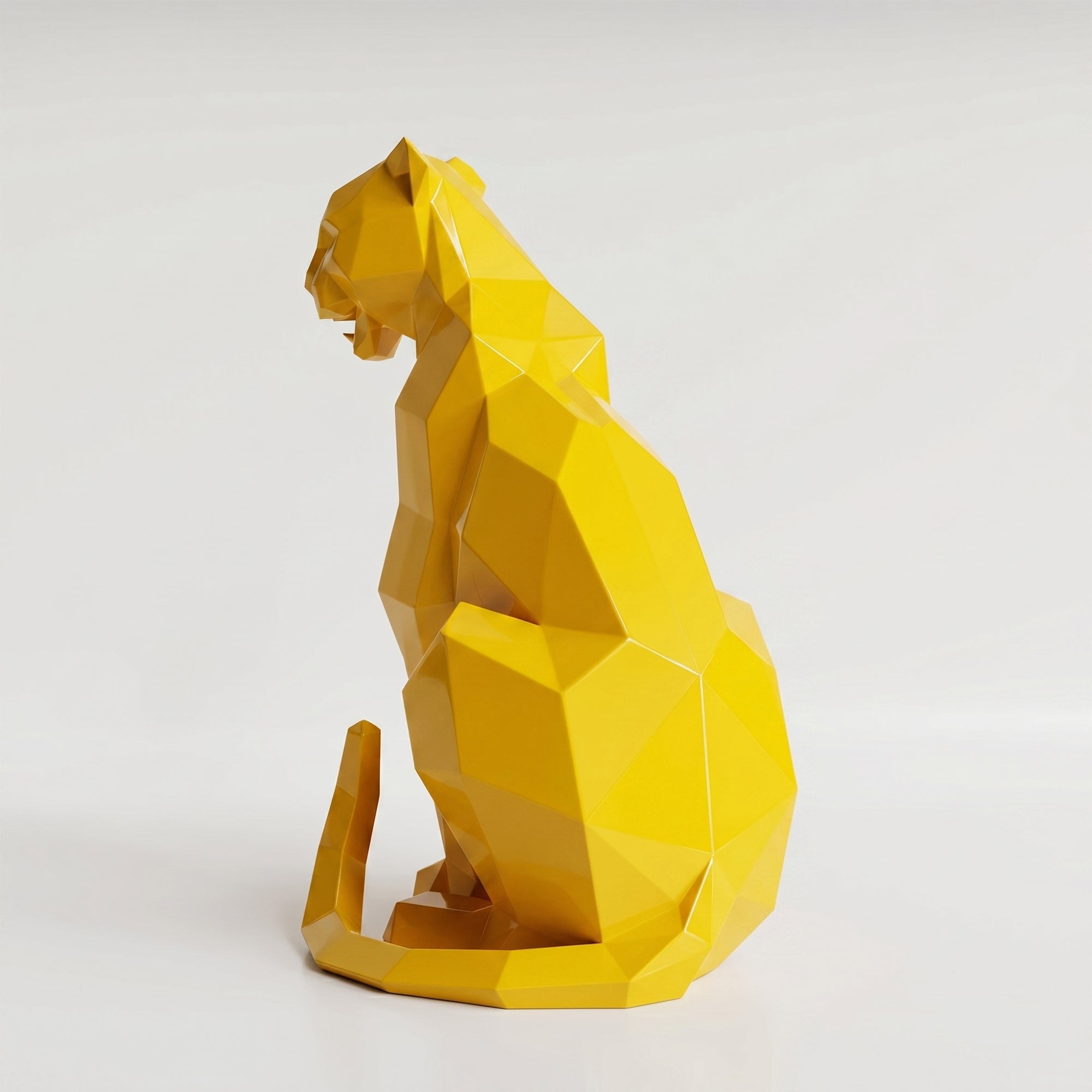 Sculpture Panthère Assise Facettée - Sculpture Origami