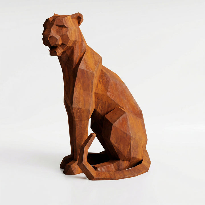 Sculpture Panthère Assise Facettée - Sculpture Origami