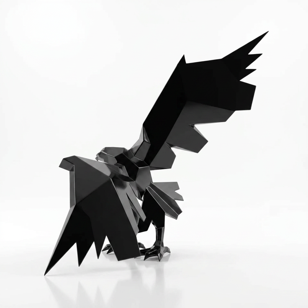 Sculpture Aigle en Attaque Facetté - Sculpture Origami