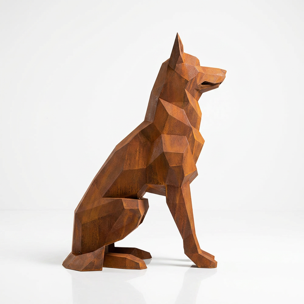 Grande Sculpture Berger Allemand Facettée - Sculpture Origami