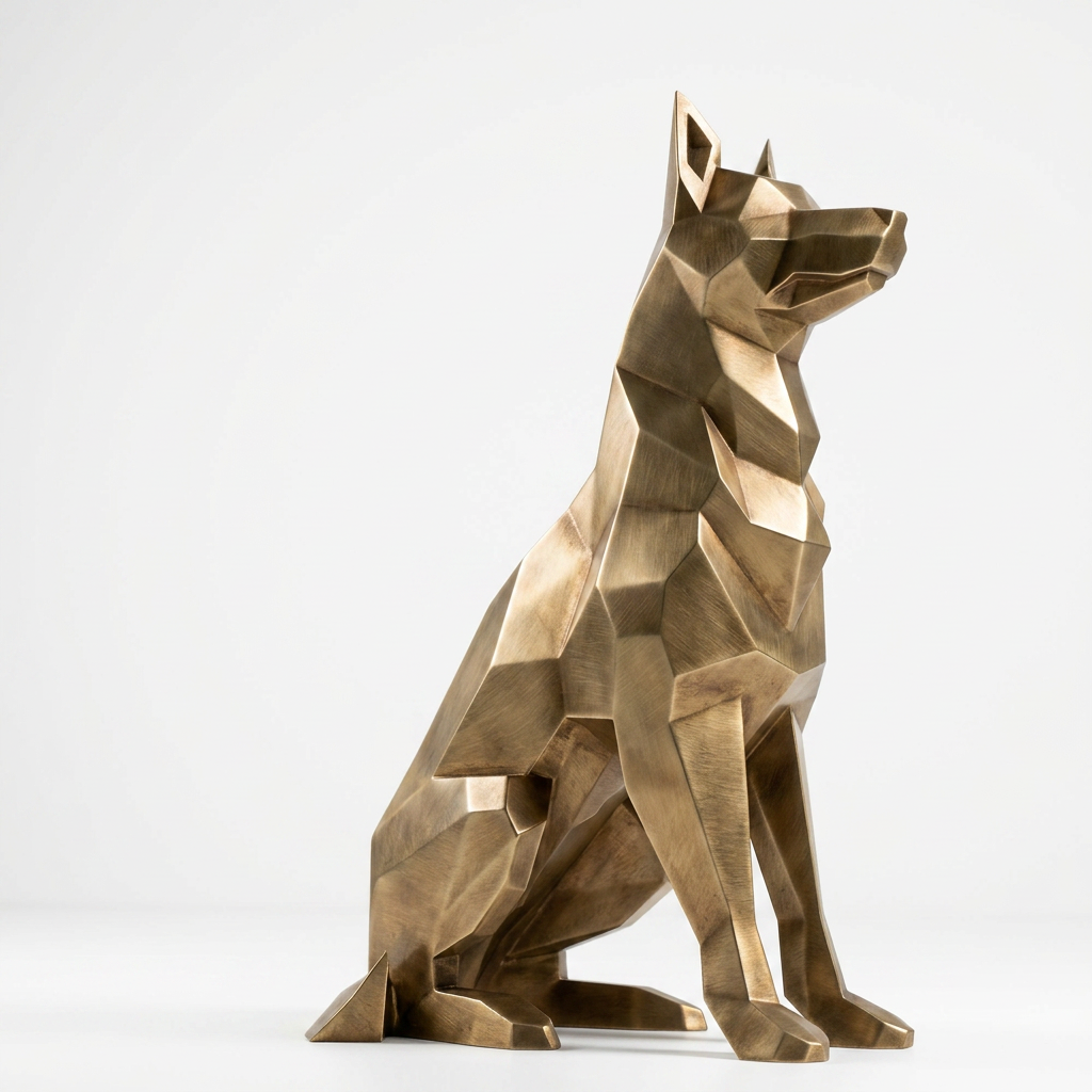 Grande Sculpture Berger Allemand Facettée - Sculpture Origami