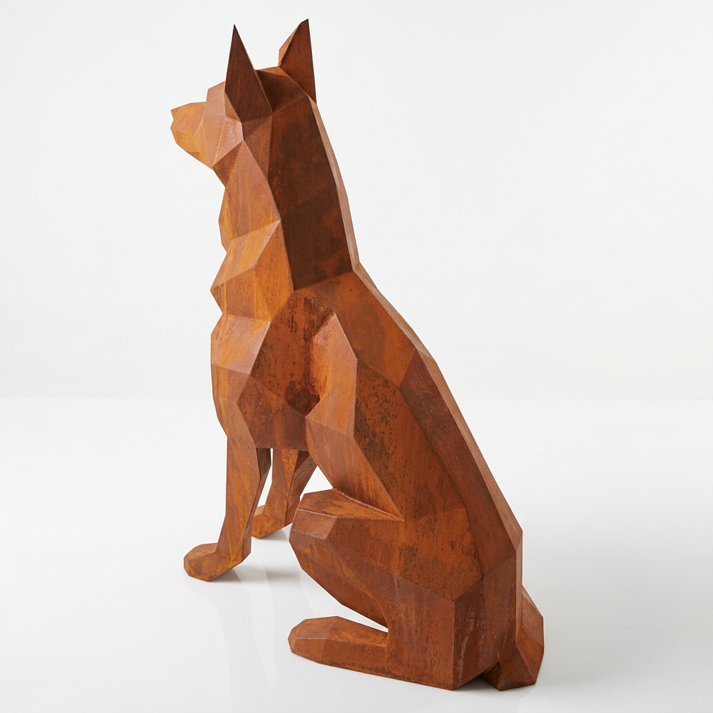 Grande Sculpture Berger Allemand Facettée - Sculpture Origami