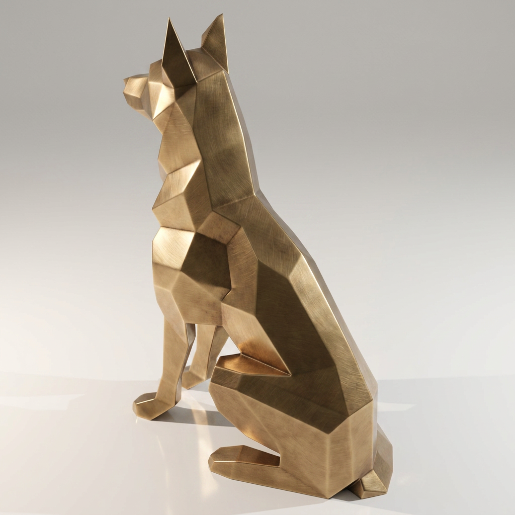 Grande Sculpture Berger Allemand Facettée - Sculpture Origami