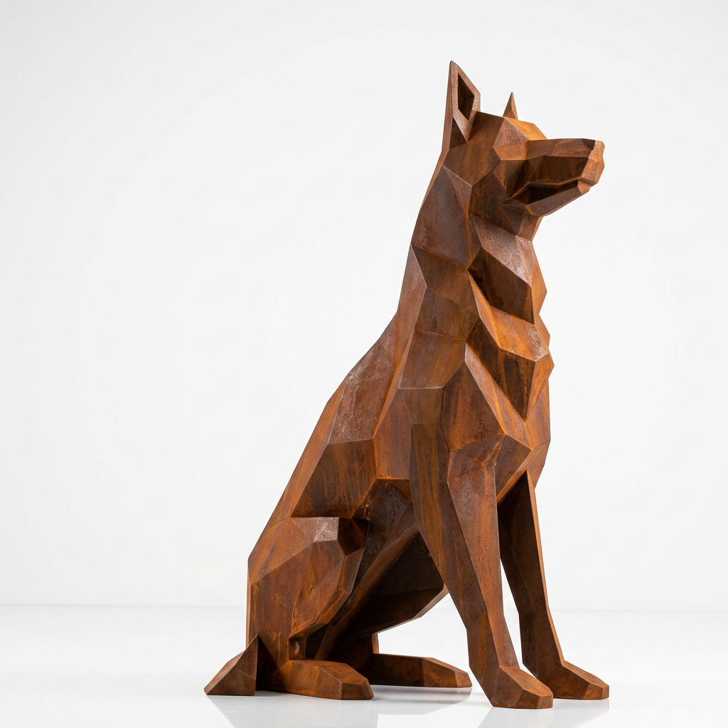 Grande Sculpture Berger Allemand Facettée - Sculpture Origami