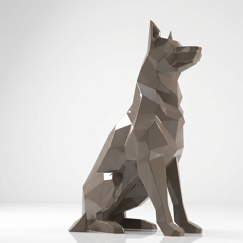 Grande Sculpture Berger Allemand Facettée - Sculpture Origami