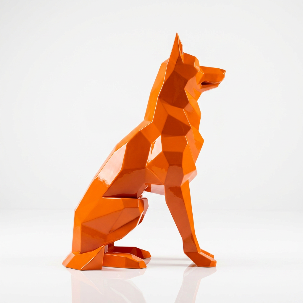 Grande Sculpture Berger Allemand Facettée - Sculpture Origami