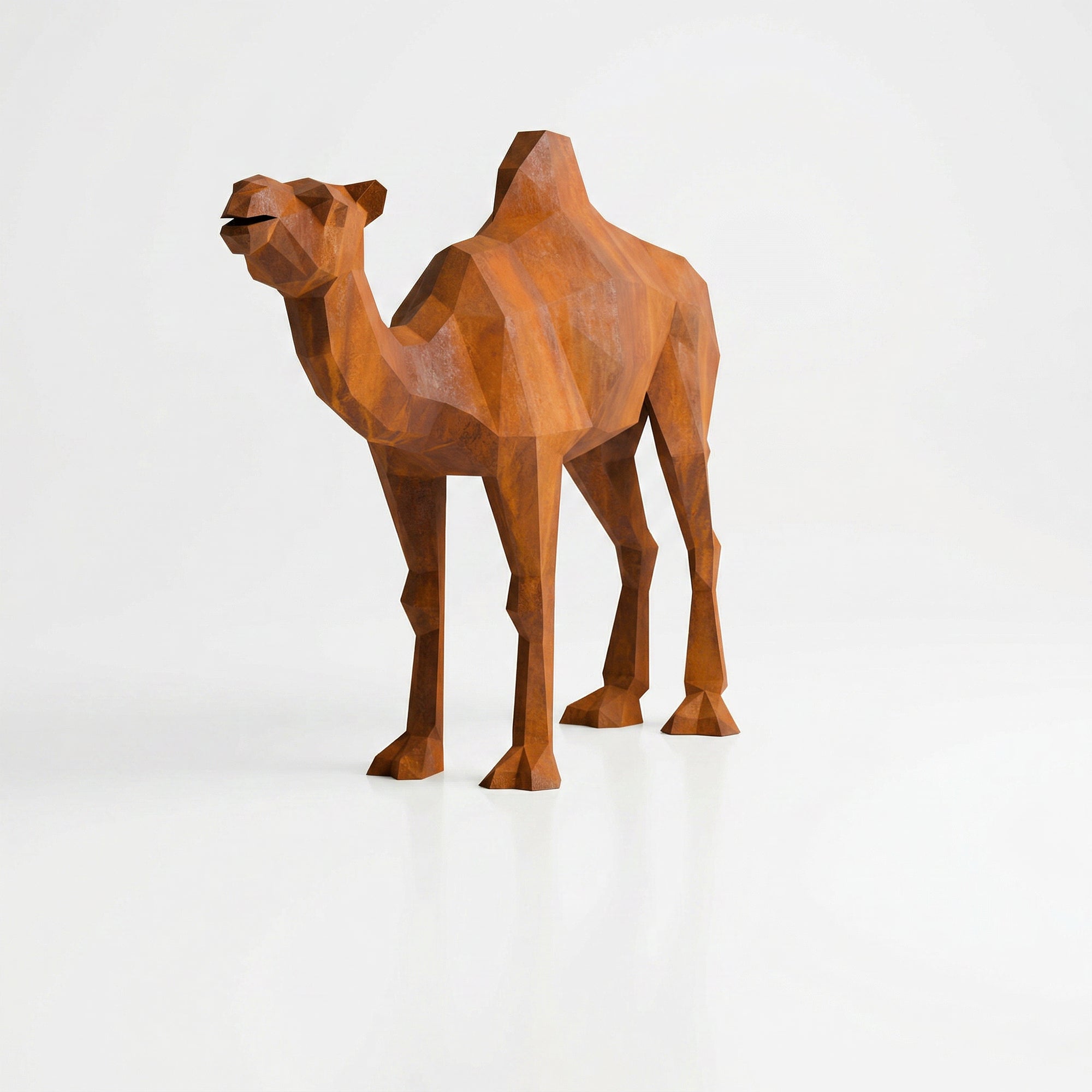 Grande Sculpture de Chameau Polygone en Corten - Sculpture Origami