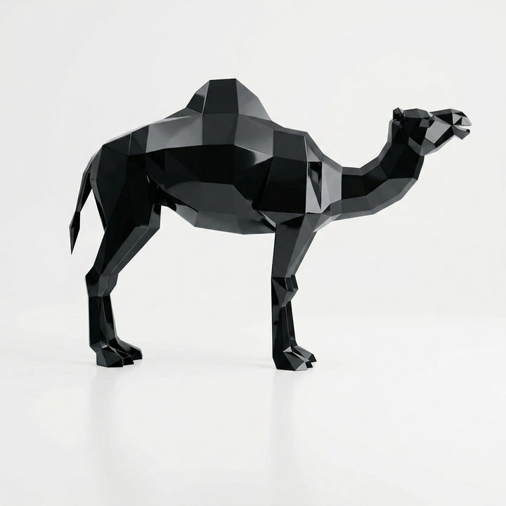 Grande Sculpture de Chameau Polygone en Résine - Sculpture Origami