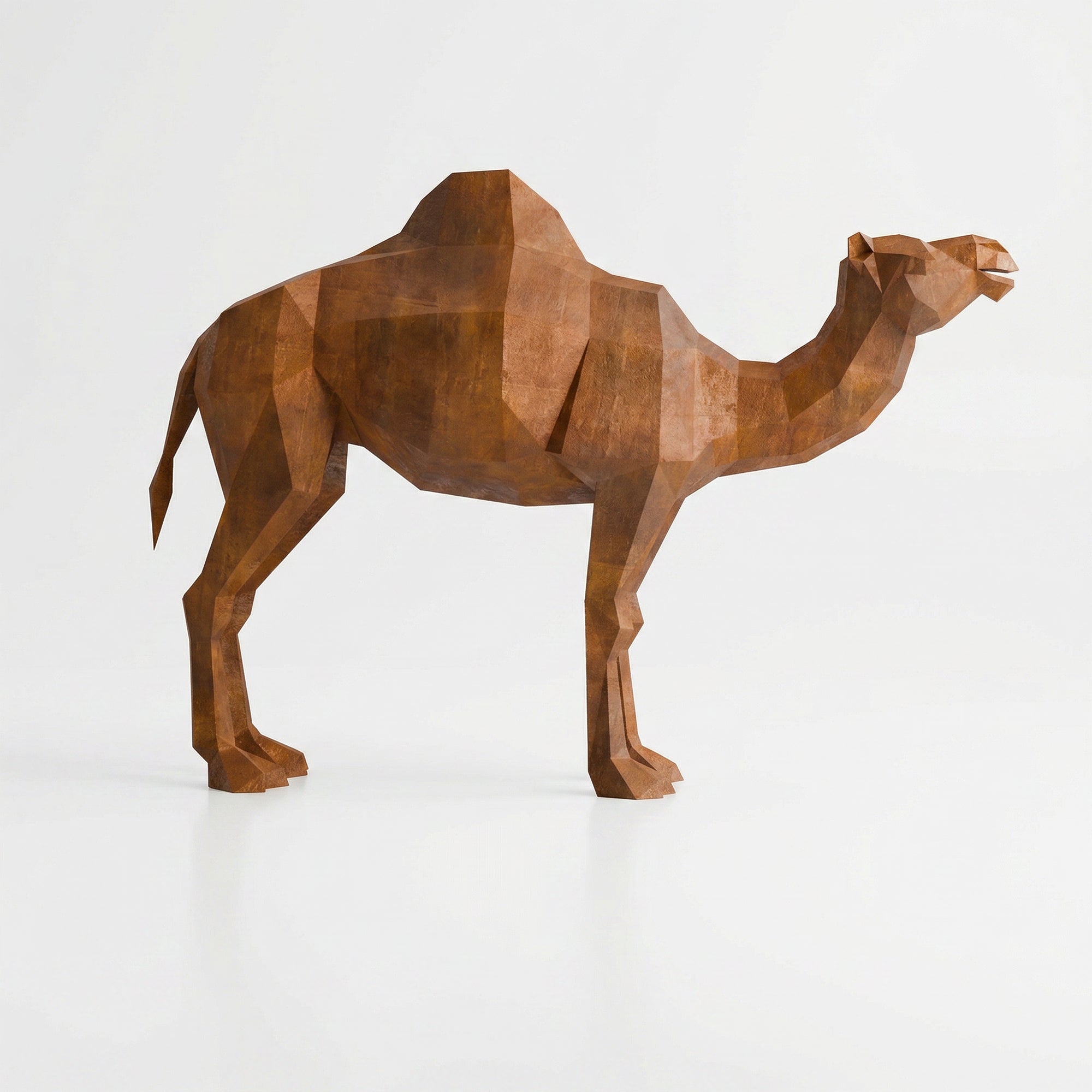 Grande Sculpture de Chameau Polygone en Corten - Sculpture Origami