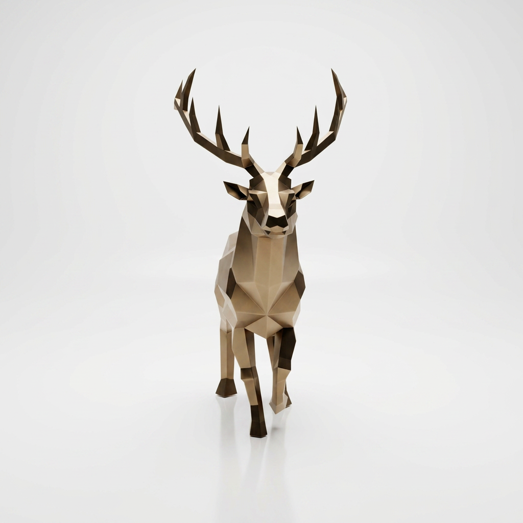 Grande Sculpture Cerf Élancé Facettée - Sculpture Origami