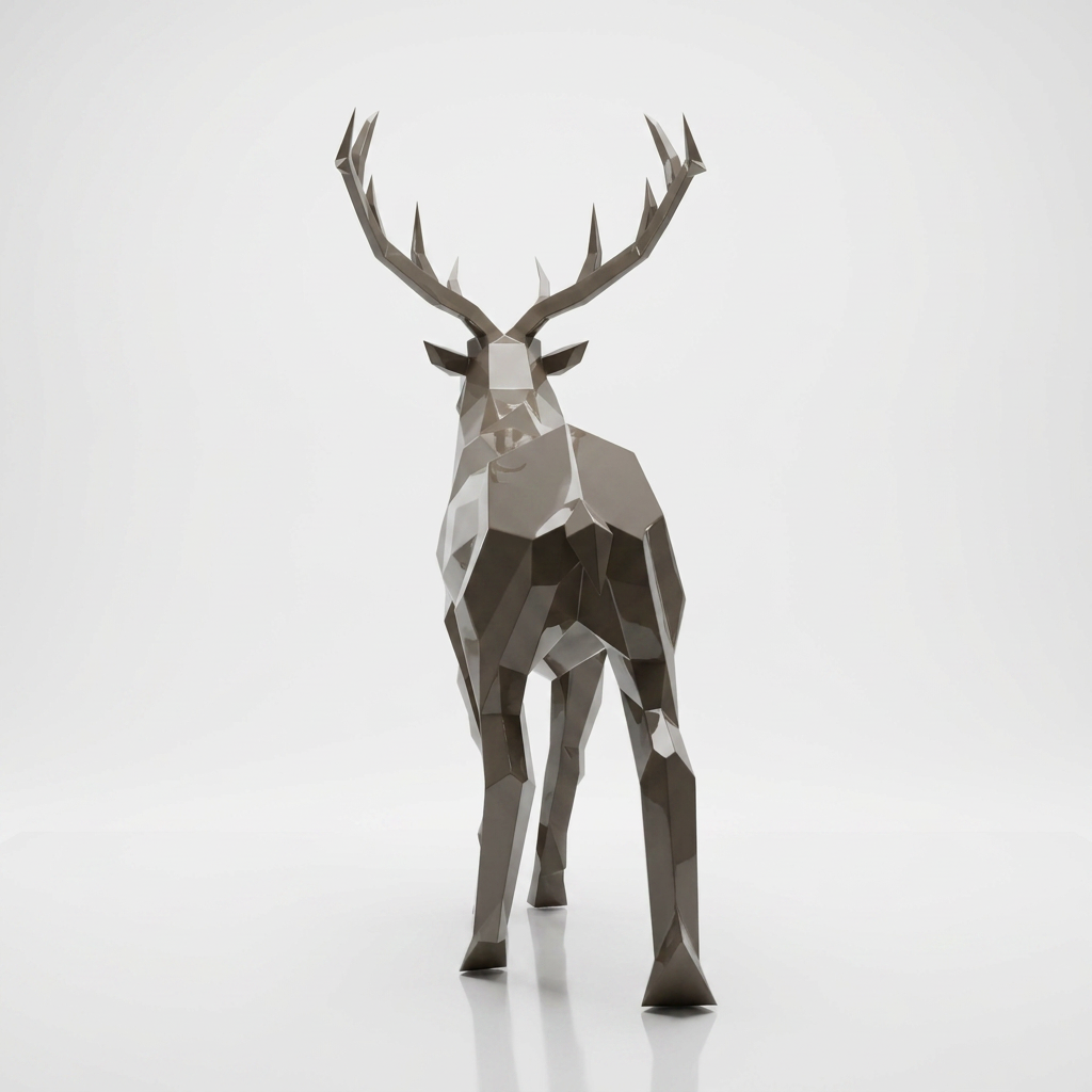 Grande Sculpture Cerf Élancé Facettée - Sculpture Origami
