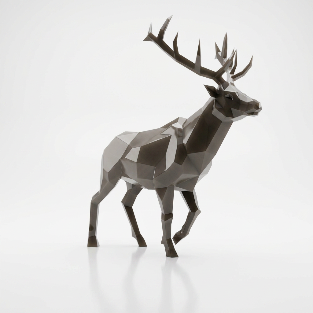 Grande Sculpture Cerf Élancé Facettée - Sculpture Origami
