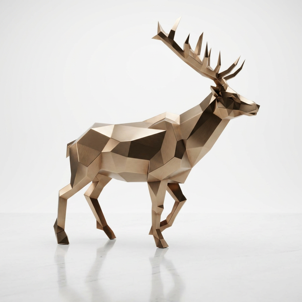 Grande Sculpture Cerf Élancé Facettée - Sculpture Origami