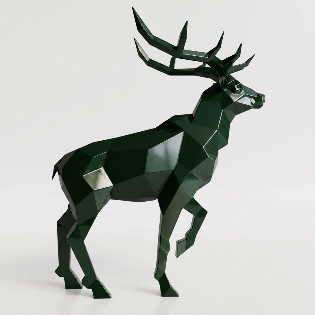 Grande Sculpture Cerf Royal Facettée - Sculpture Origami