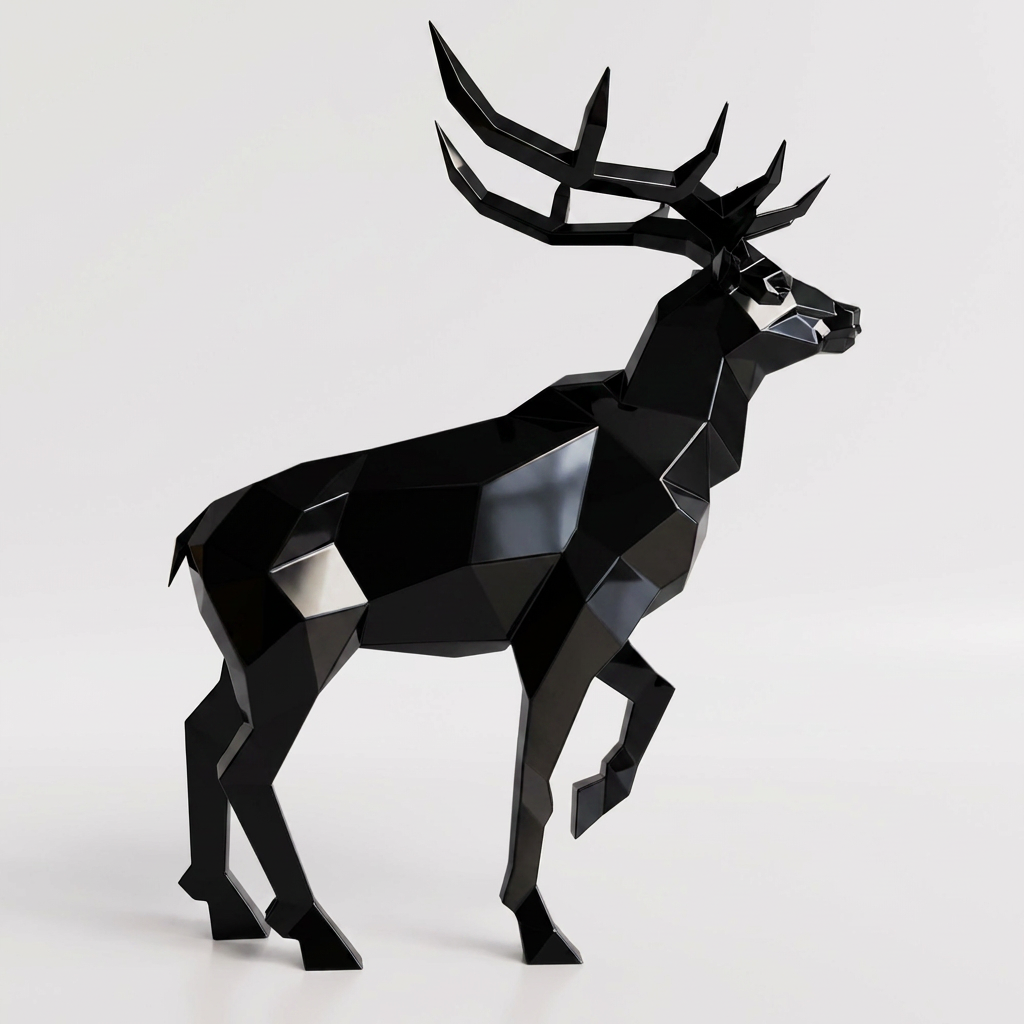Grande Sculpture Cerf Royal Facettée - Sculpture Origami
