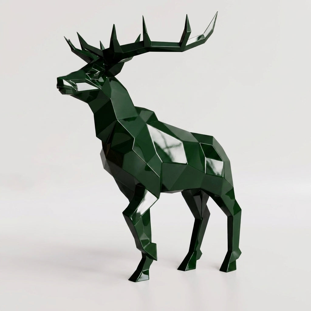 Grande Sculpture Cerf Royal Facettée - Sculpture Origami