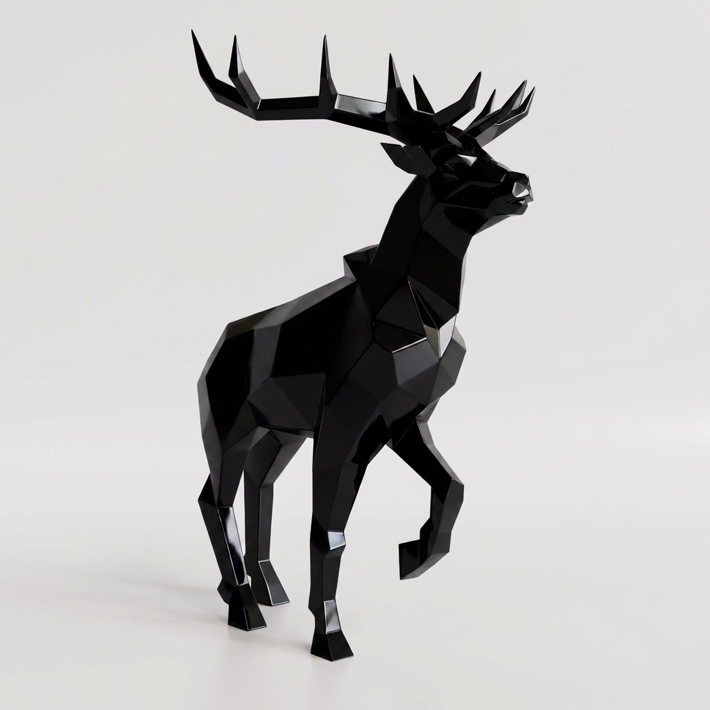 Grande Sculpture Cerf Royal Facettée - Sculpture Origami