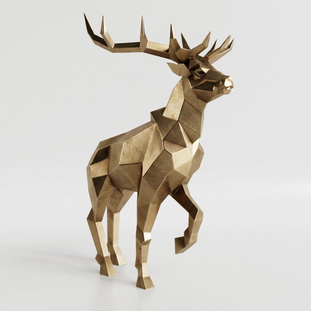 Grande Sculpture Cerf Royal Facettée - Sculpture Origami