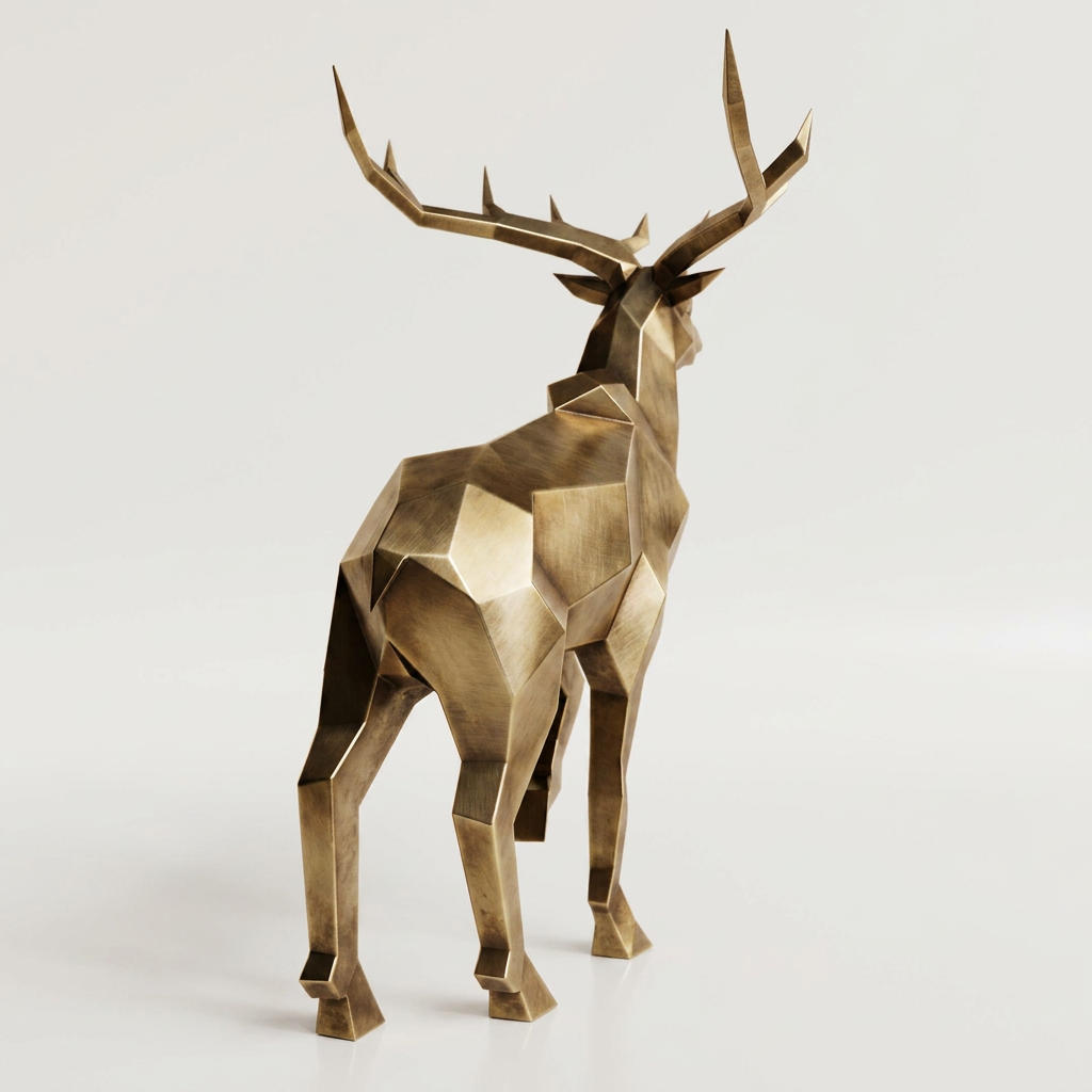 Grande Sculpture Cerf Royal Facettée - Sculpture Origami