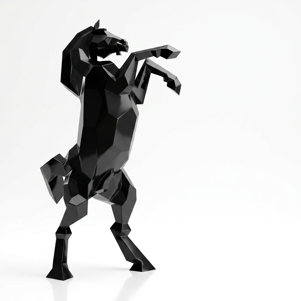 Grande Sculpture Cheval Cabré Facetté - Sculpture Origami