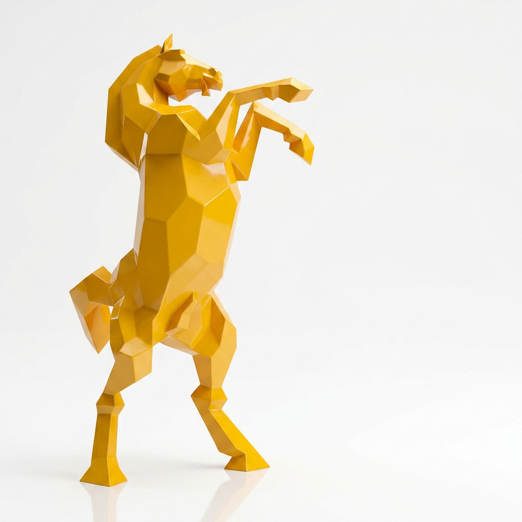 Grande Sculpture Cheval Cabré Facetté - Sculpture Origami