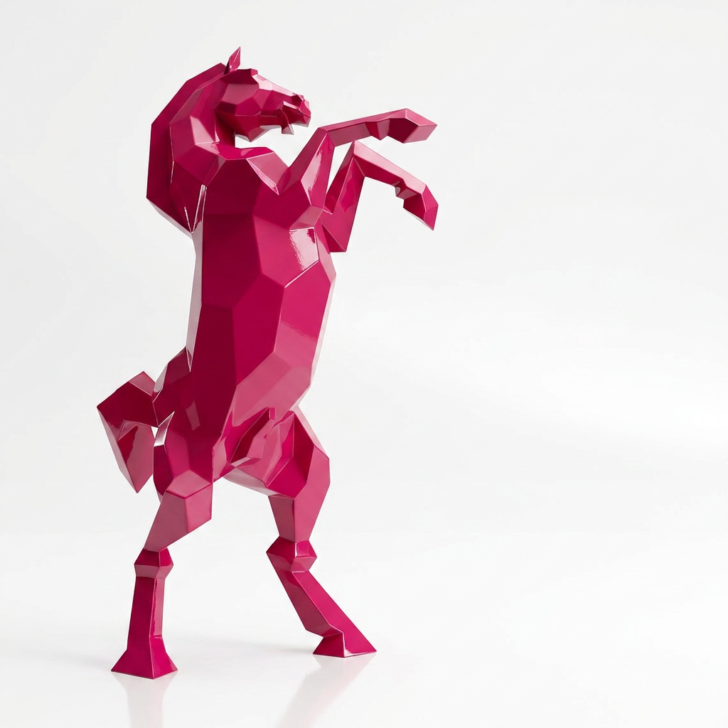 Grande Sculpture Cheval Cabré Facetté - Sculpture Origami