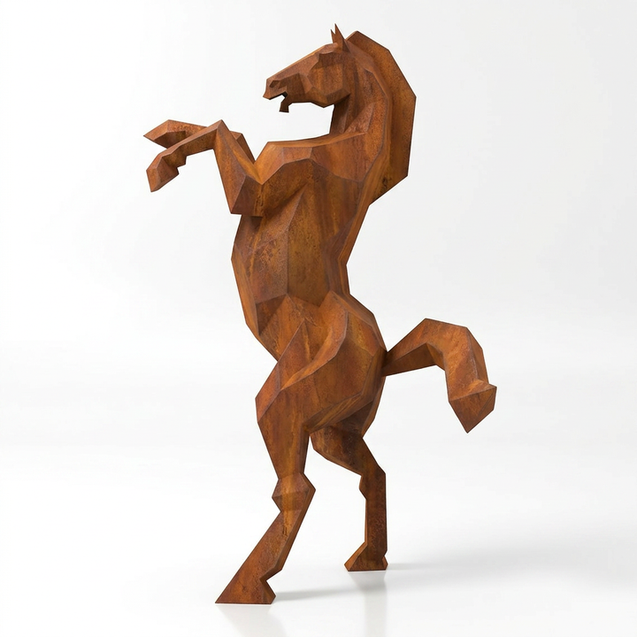 Grande Sculpture Cheval Cabré Facetté - Sculpture Origami