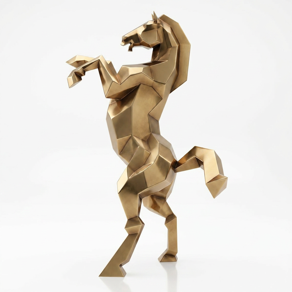 Grande Sculpture Cheval Cabré Facetté - Sculpture Origami