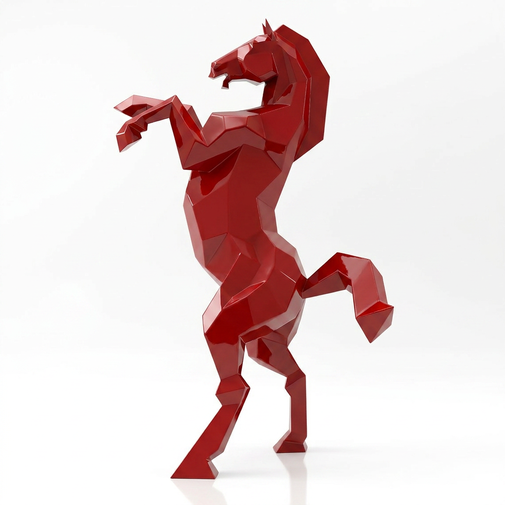 Grande Sculpture Cheval Cabré Facetté - Sculpture Origami