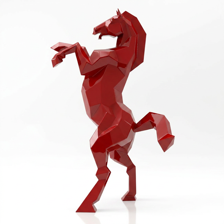 Grande Sculpture Cheval Cabré Facetté - Sculpture Origami