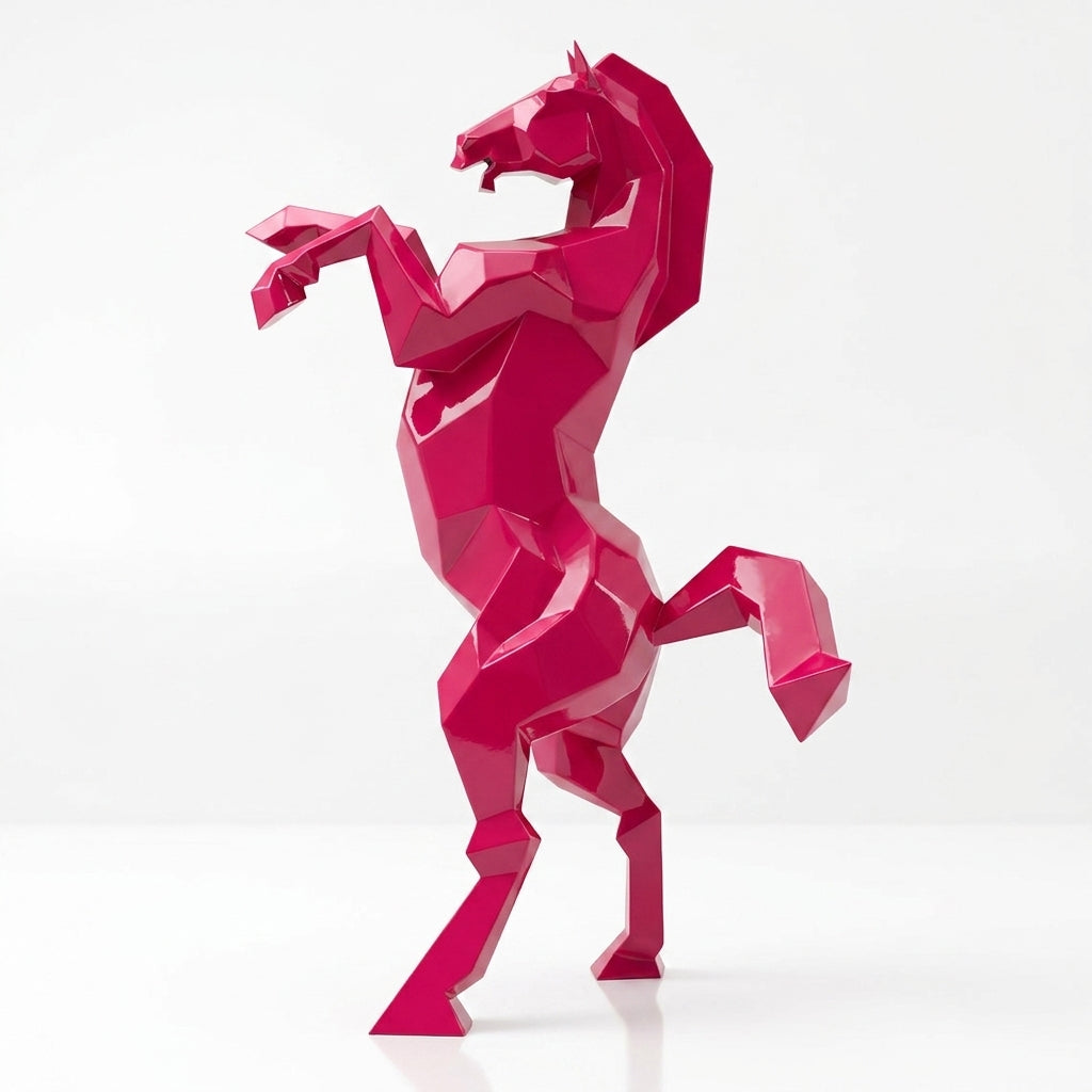 Grande Sculpture Cheval Cabré Facetté - Sculpture Origami