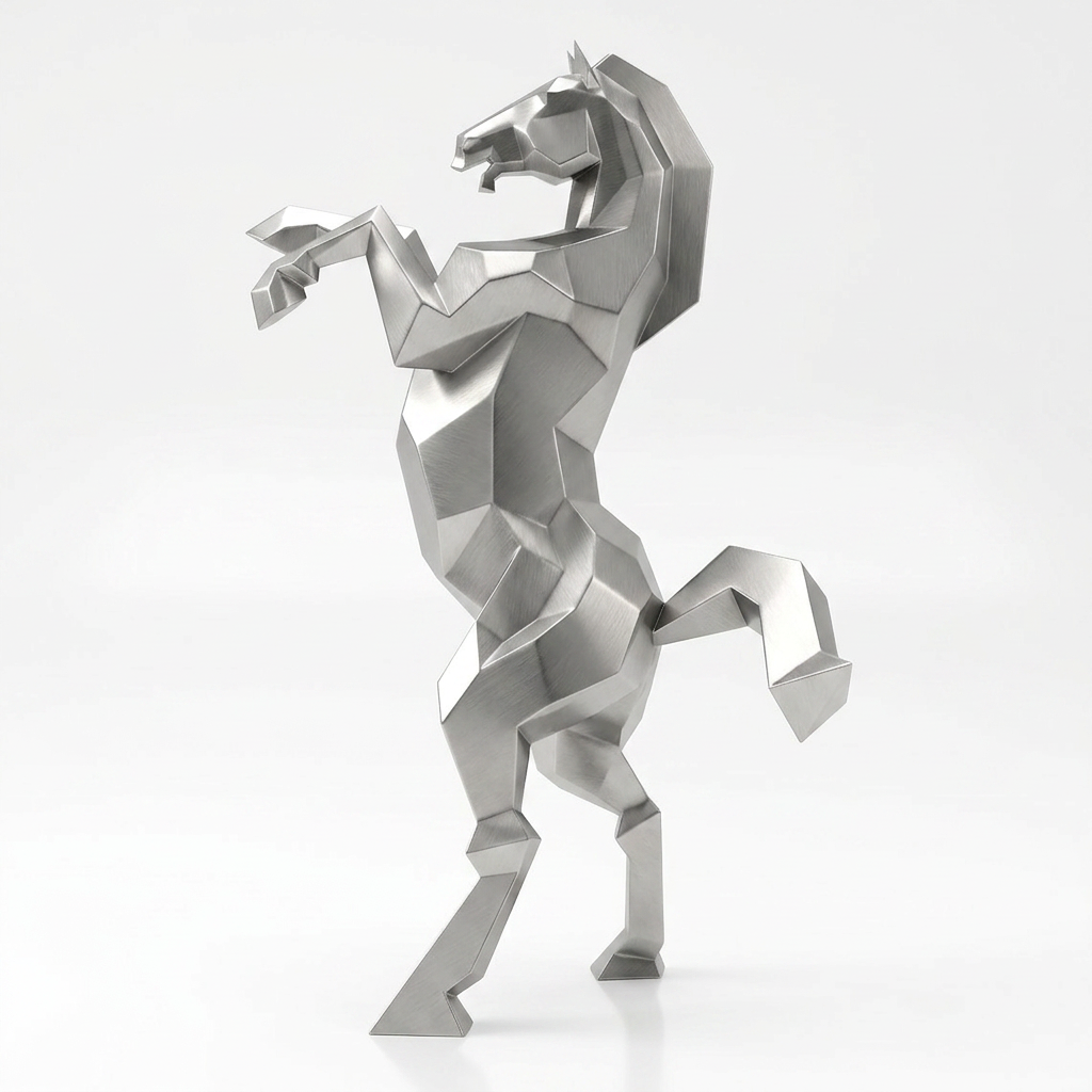 Grande Sculpture Cheval Cabré Facetté - Sculpture Origami